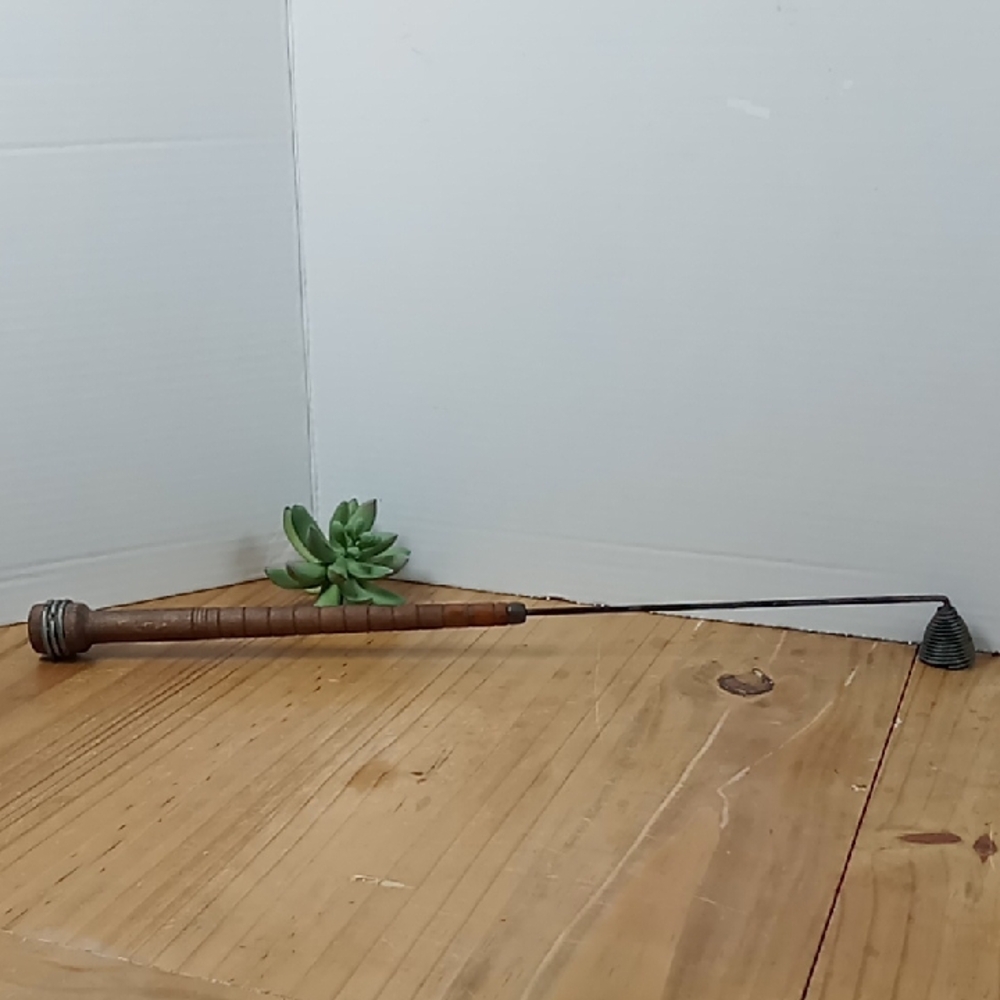 Vintage Coiled Metal Candle Snuffer With Wooden Sewing Spool Handle 19.5"